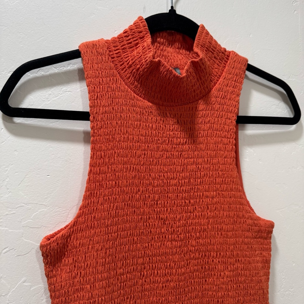 NWT Anthropologie Sleeveless Mock-Neck Textured Midi Dress Orange Red Women's M - Picture 8 of 16